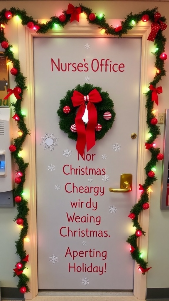 A decorated Christmas door in a nurse